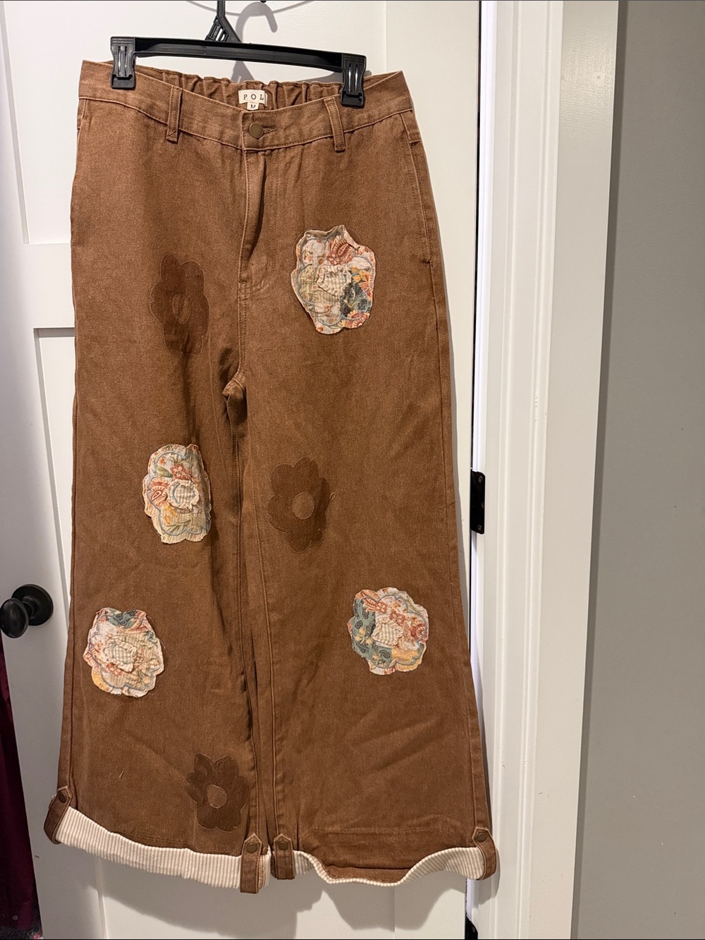 POL Brown Patchwork Wide-Leg Pants